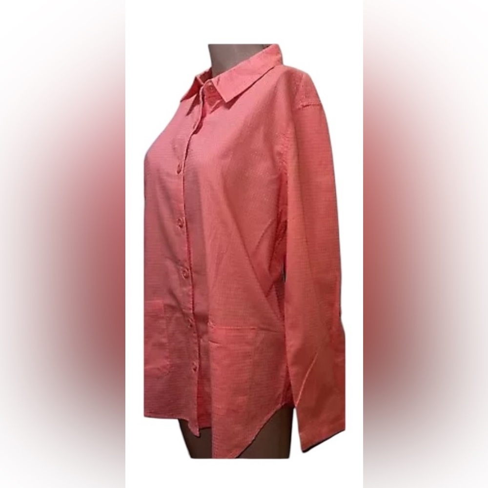 TEEZHER BUTTON-UP COTTON SHIRT WOMEN LONG SLEEVE POCKETS PINK COLOR SIZE SMALL *